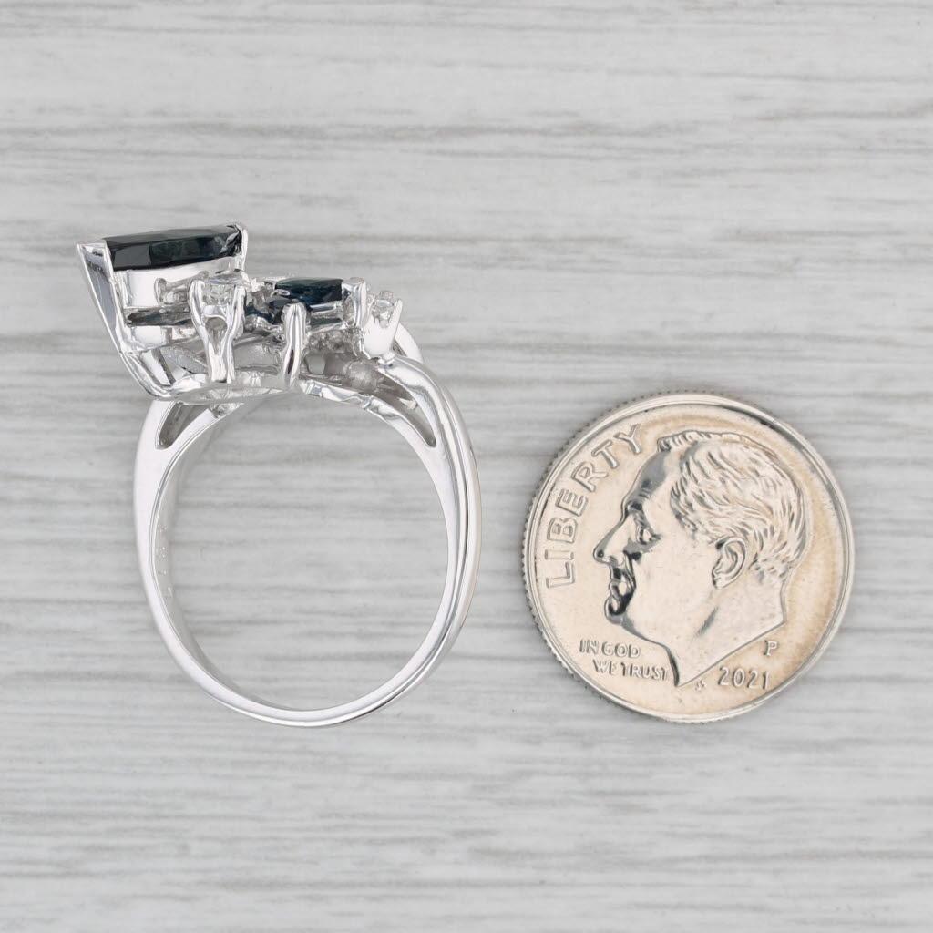 2.18ctw Zafiro Azul Diamante Anillo de Cóctel Oro Blanco 14k Talla 6.5 3