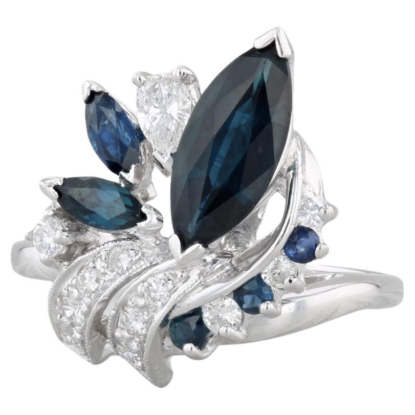 2.18ctw Zafiro Azul Diamante Anillo de Cóctel Oro Blanco 14k Talla 6.5