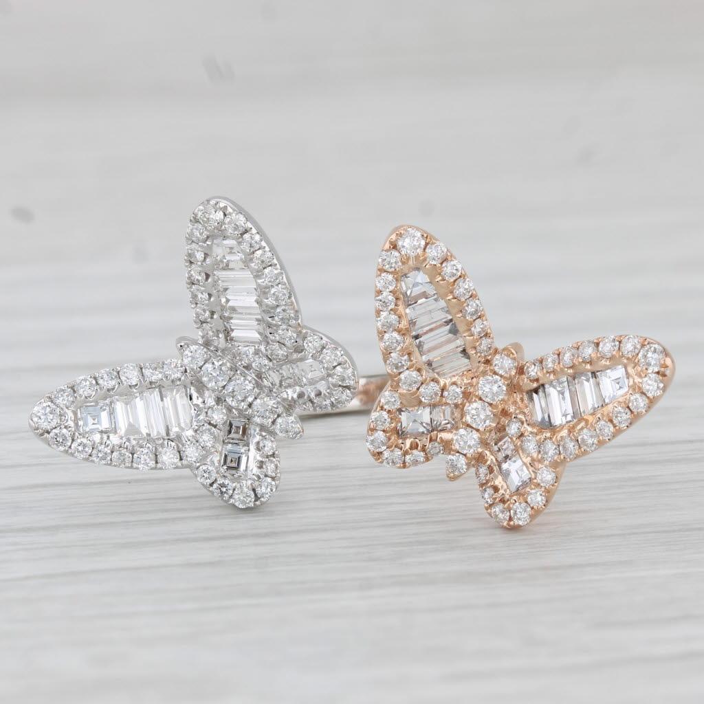 Anello a farfalla con diamante da 2,18 carati in oro bianco 18 carati Misura 6,5 Regolabile In condizioni buone in vendita a McLeansville, NC