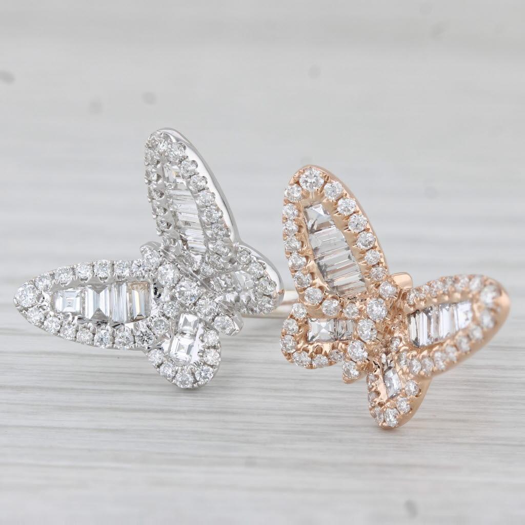 Anello a farfalla con diamante da 2,18 carati in oro bianco 18 carati Misura 6,5 Regolabile in vendita 1