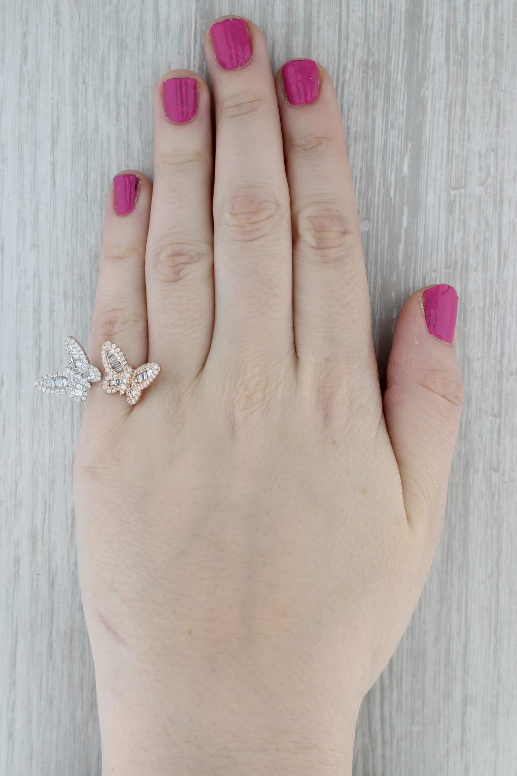 Anello a farfalla con diamante da 2,18 carati in oro bianco 18 carati Misura 6,5 Regolabile in vendita 4