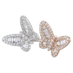 Anello a farfalla con diamante da 2,18 carati in oro bianco 18 carati Misura 6,5 Regolabile