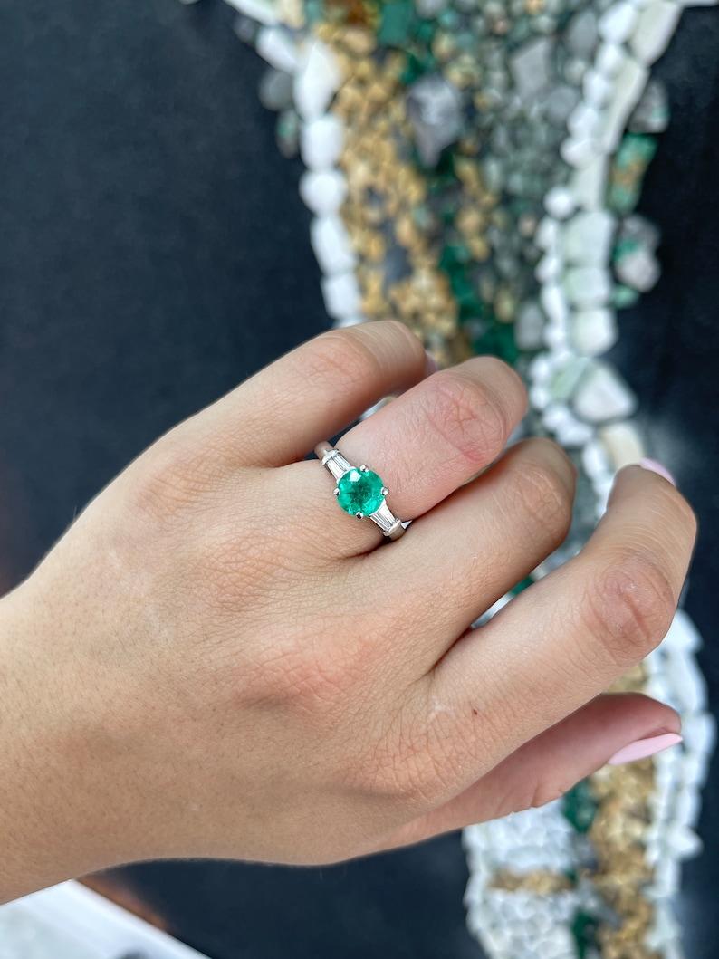 Emerald Cut 2.18tcw PLAT Vivid Colombian Emerald Engagement Ring with Diamond Accent For Sale