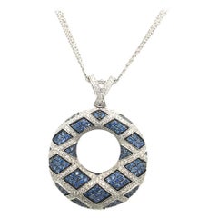 2.19 Carat Blue Sapphire and 1.28 Round Diamonds Pave Circle Pendent White Gold