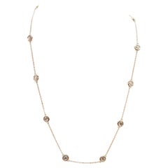 2.19 Carat 10 Station Diamond by the Yard Necklace 14 Karat Rose Gold 17"