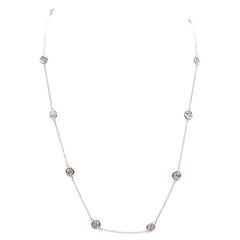 2.19 Carat 10 Station Diamond by the Yard Necklace 14 Karat White Gold 17"