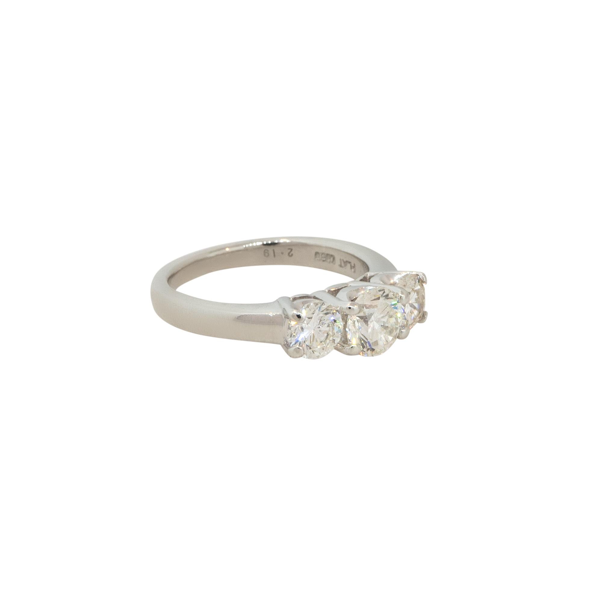 Round Cut 2.19 Carat 3 Stone Diamond Engagement Ring Platinum in Stock For Sale