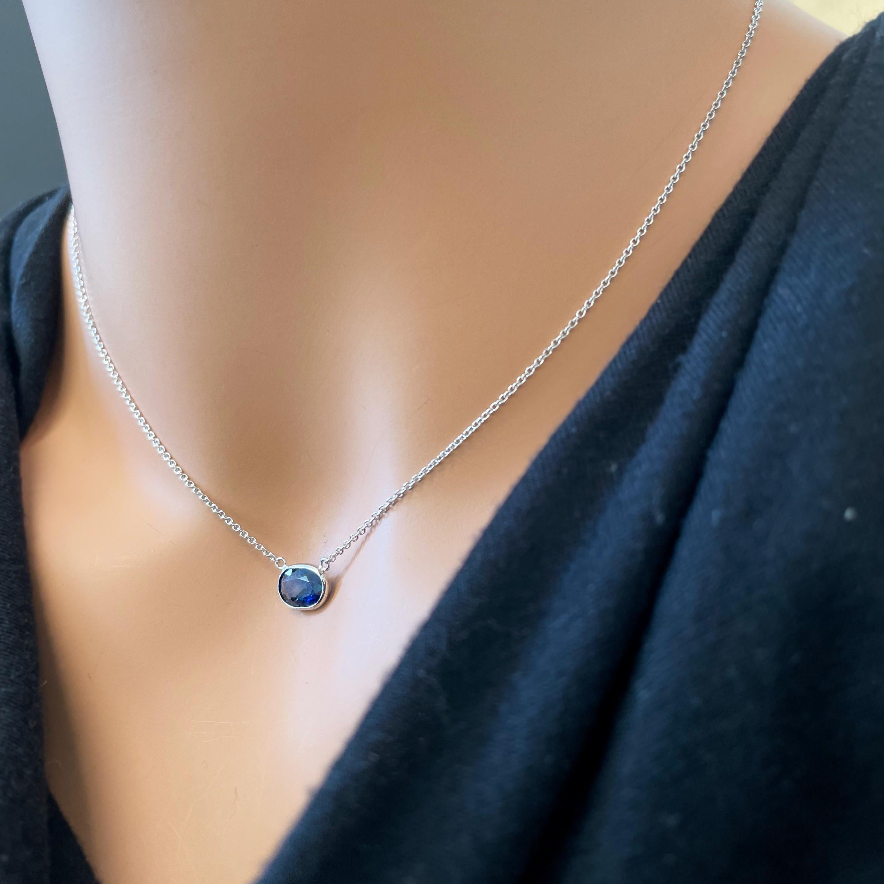 Contemporary 2.19 Carat Blue Oval Sapphire Fashion Necklaces In 14K White Gold  For Sale