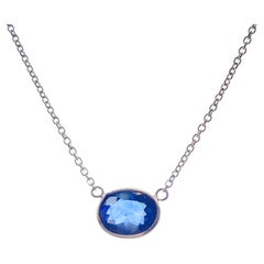 2.19 Carat Blue Oval Sapphire Fashion Necklaces In 14K White Gold 