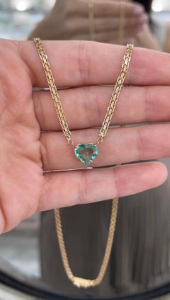 2.19 Carat Bluish Green Heart Cut Colombian Emerald Pendant Necklace