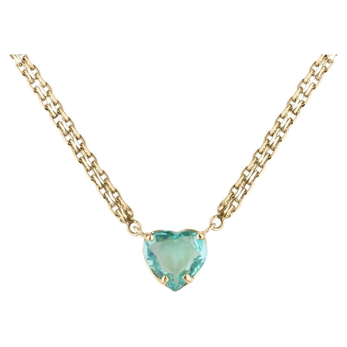 2.19 Carat Bluish Green Heart Cut Colombian Emerald Pendant Necklace