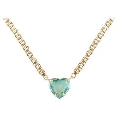 2.19 Carat Bluish Green Heart Cut Colombian Emerald Pendant Necklace