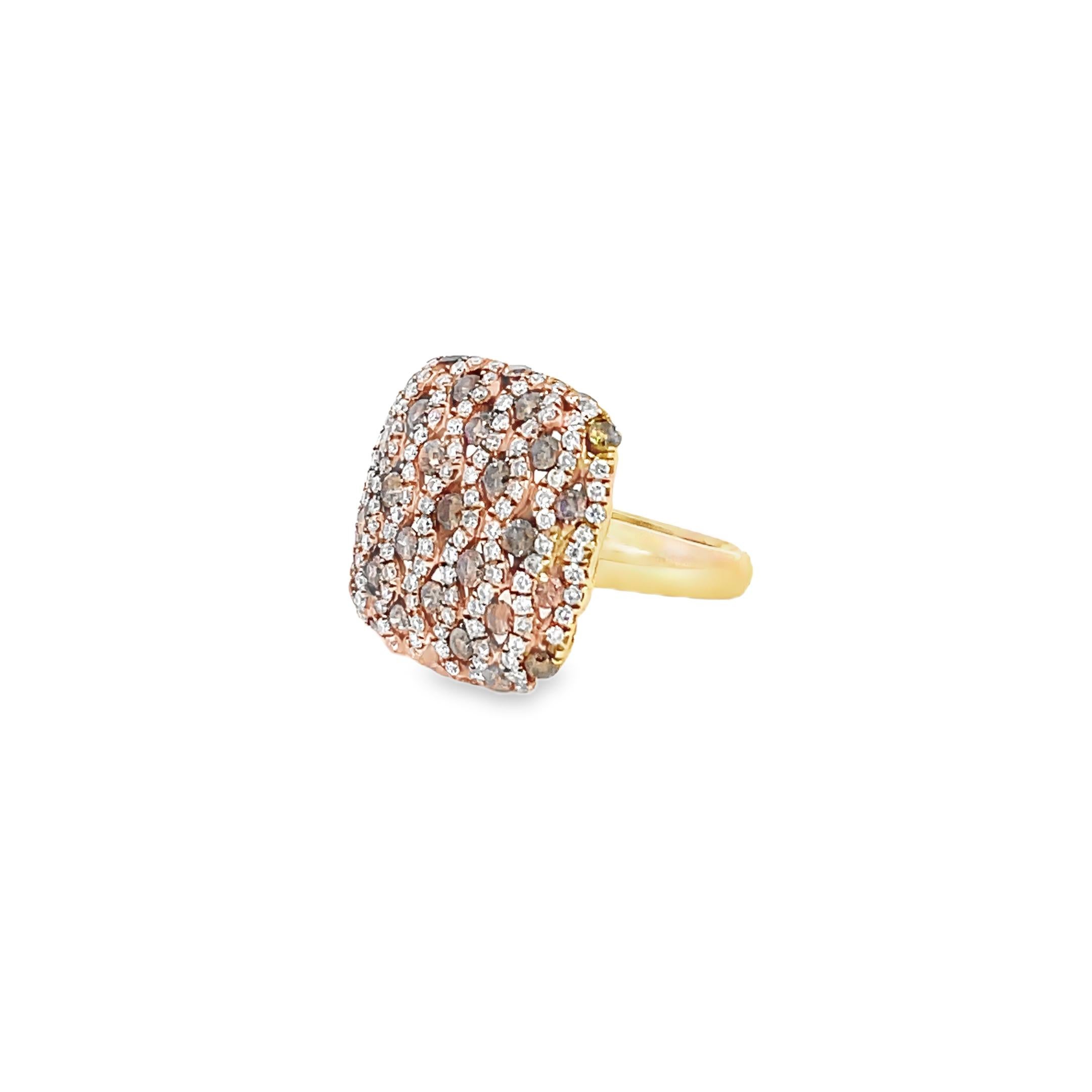 Anello in oro rosa con diamanti bianchi e marroni da 2,19 carati In condizioni Nuovo in vendita a Great Neck, NY