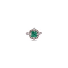 2.19 Carat Clear Zambian Emerald & Diamond Cluster Ring in 18Karat Gold