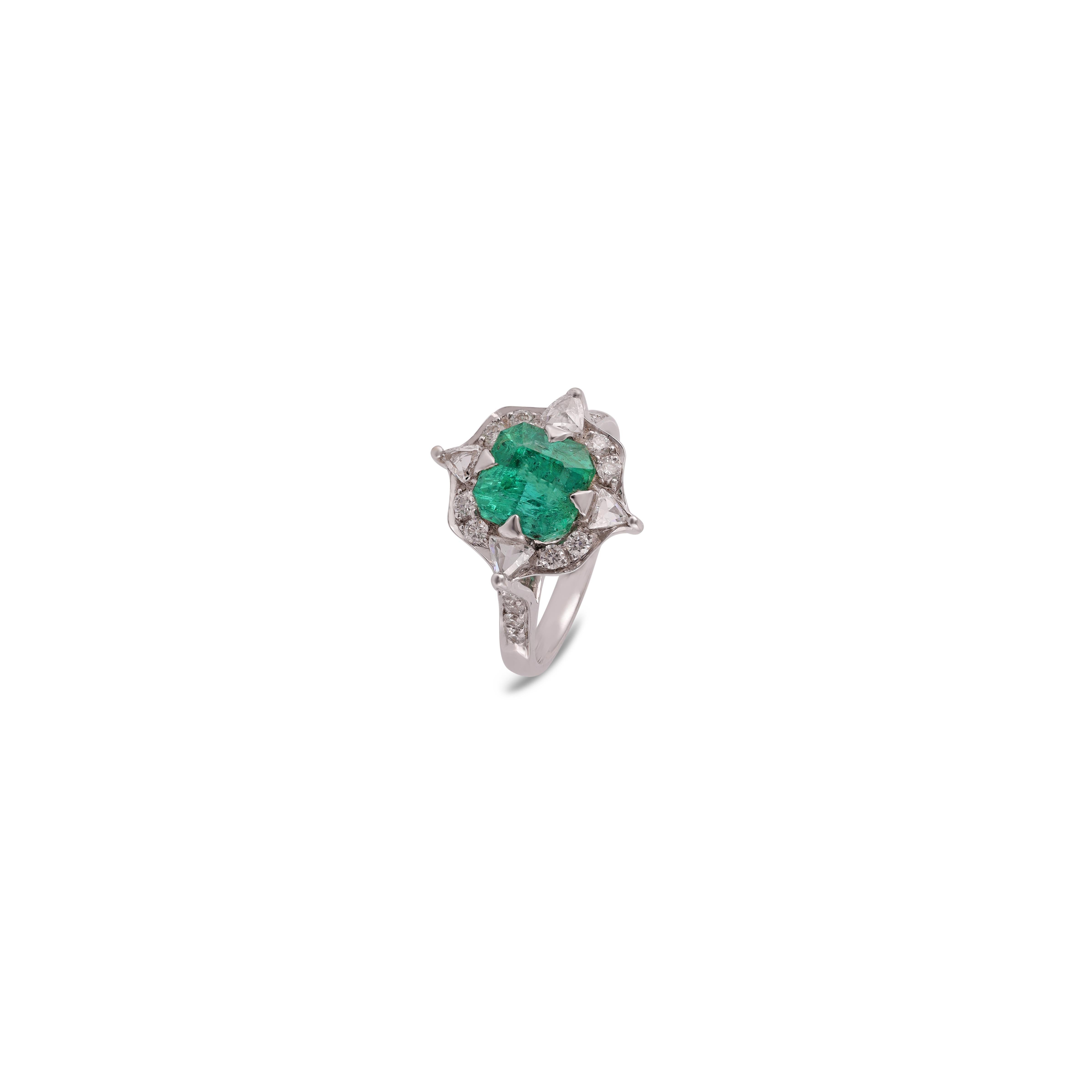 Emerald Cut 2.19 Carat Clear Zambian Emerald & Diamond Cluster Ring in 18Karat Gold For Sale