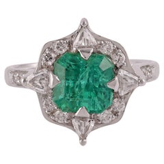 2.19 Carat Clear Zambian Emerald & Diamond Cluster Ring in 18Karat Gold