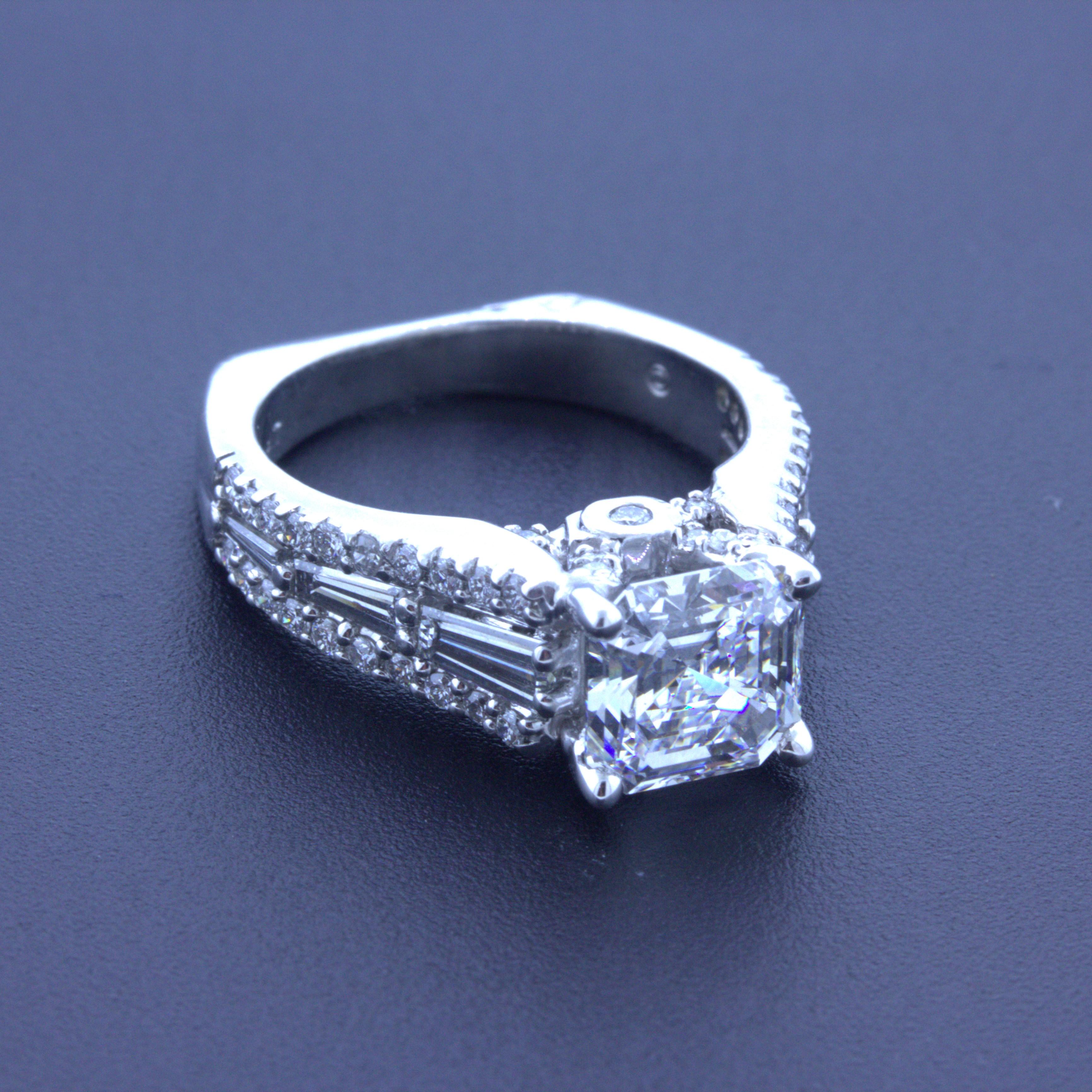 Asscher Cut 2.19 Carat D-VS2 Asscher-cut Diamond Platinum Engagement Ring, GIA Certified For Sale