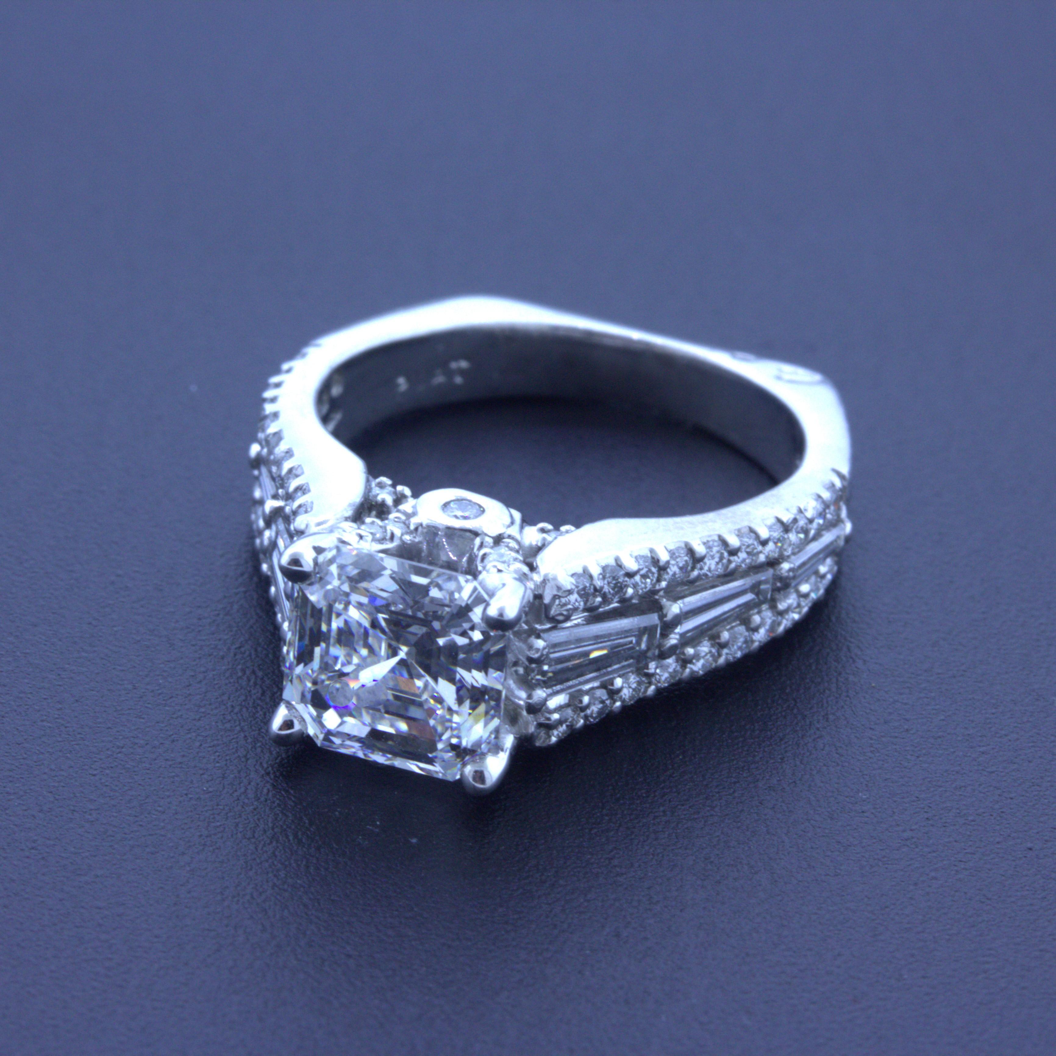 Bague de fiançailles en platine avec diamant taille Asscher de 2,19 carats D-VS2, certifié GIA Neuf - En vente à Beverly Hills, CA
