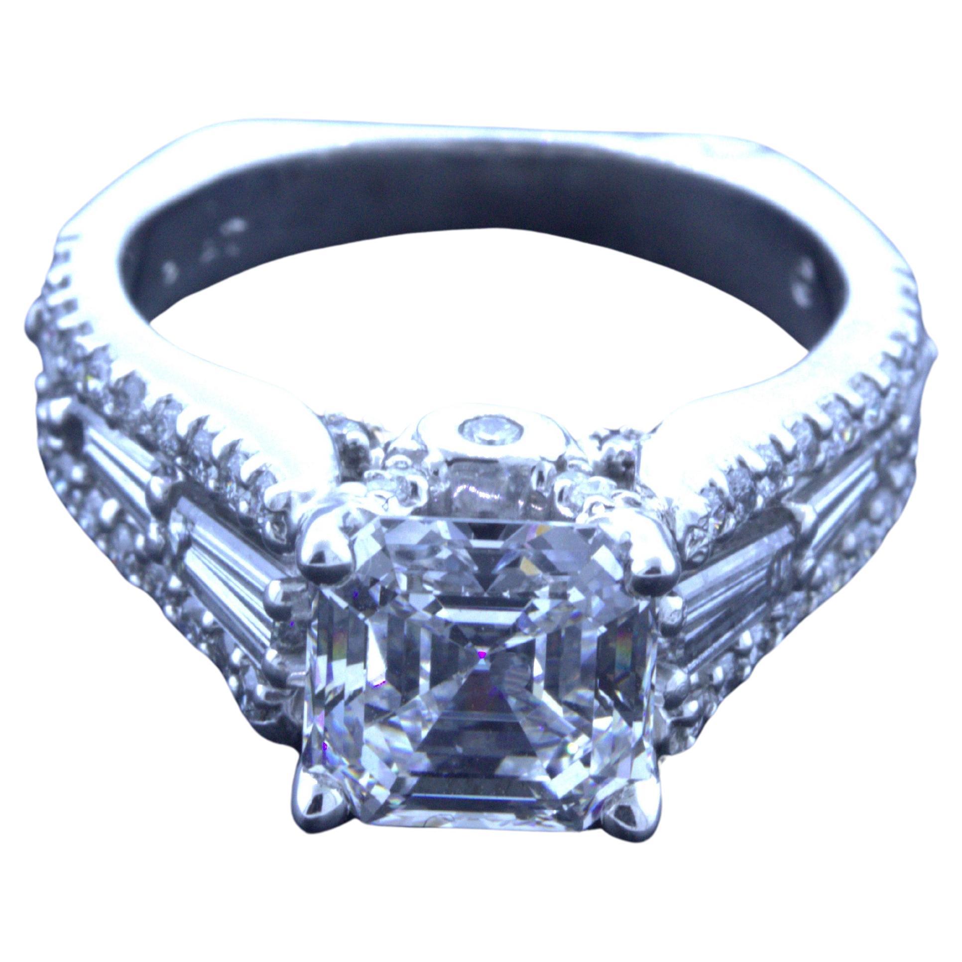 Bague de fiançailles en platine avec diamant taille Asscher de 2,19 carats D-VS2, certifié GIA