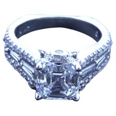 Bague de fiançailles en platine avec diamant taille Asscher de 2,19 carats D-VS2, certifié GIA