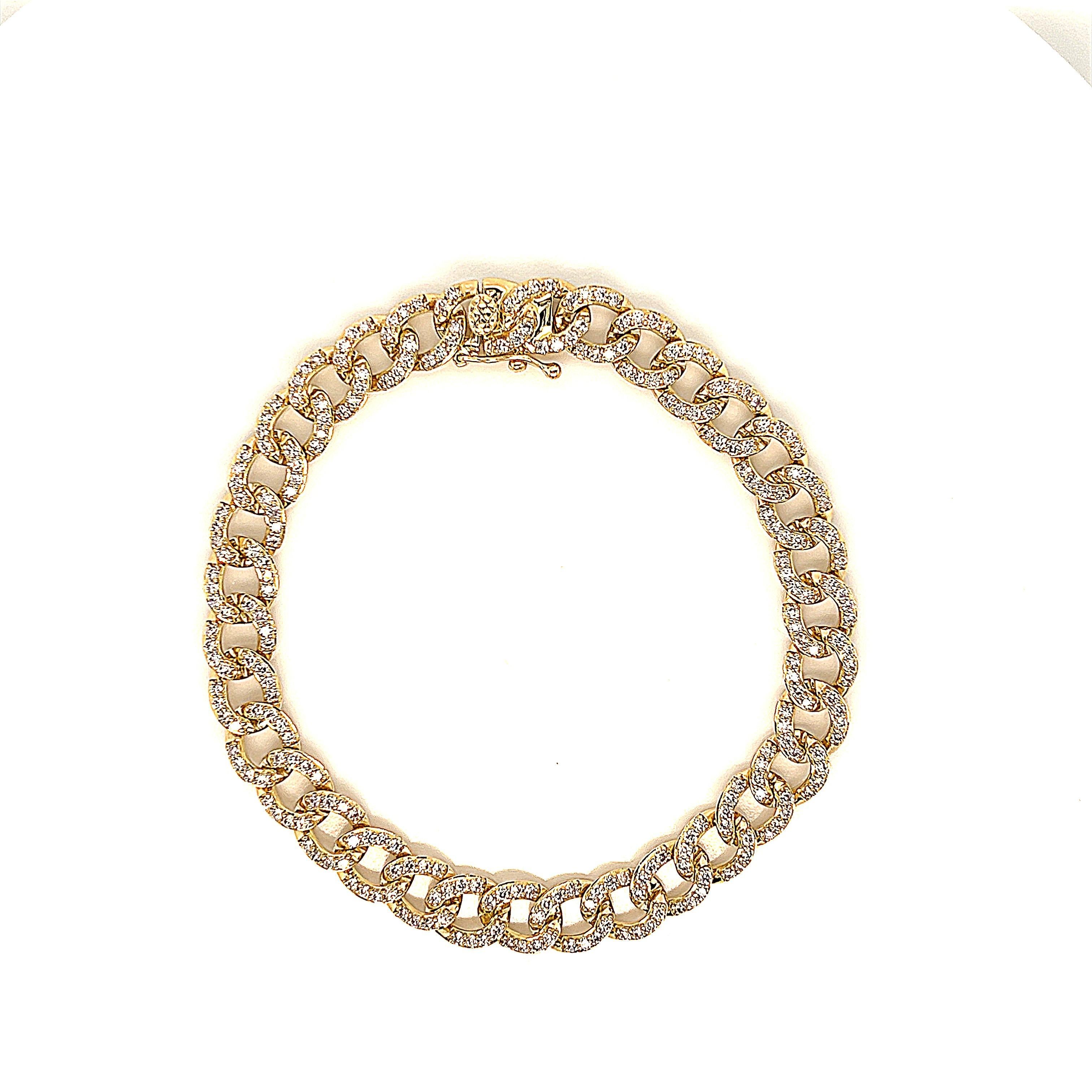 Contemporain Bracelet à maillons cubains en or jaune 18 carats avec diamants de 2,19 carats en vente