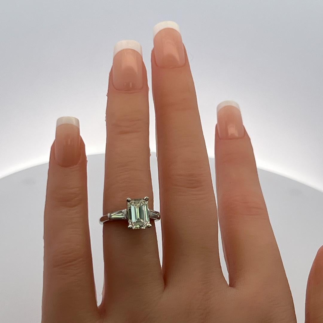 2.19 Carat Emerald Cut and Tapered Baguette Diamond Platinum Engagement Ring For Sale 6
