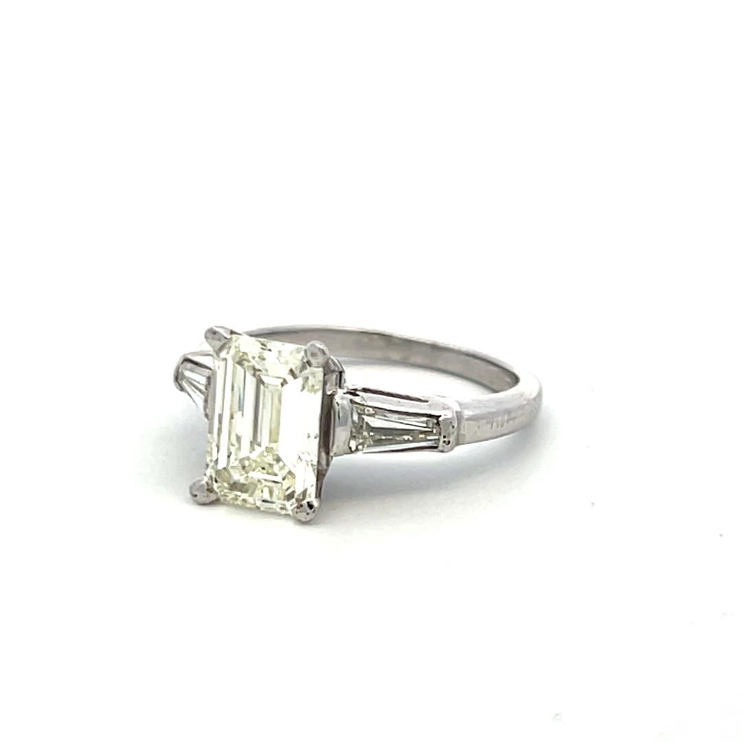 2.19 Carat Emerald Cut and Tapered Baguette Diamond Platinum Engagement Ring For Sale 2
