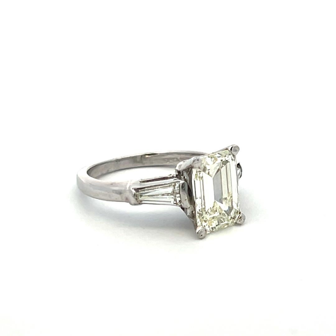 2.19 Carat Emerald Cut and Tapered Baguette Diamond Platinum Engagement Ring For Sale 3