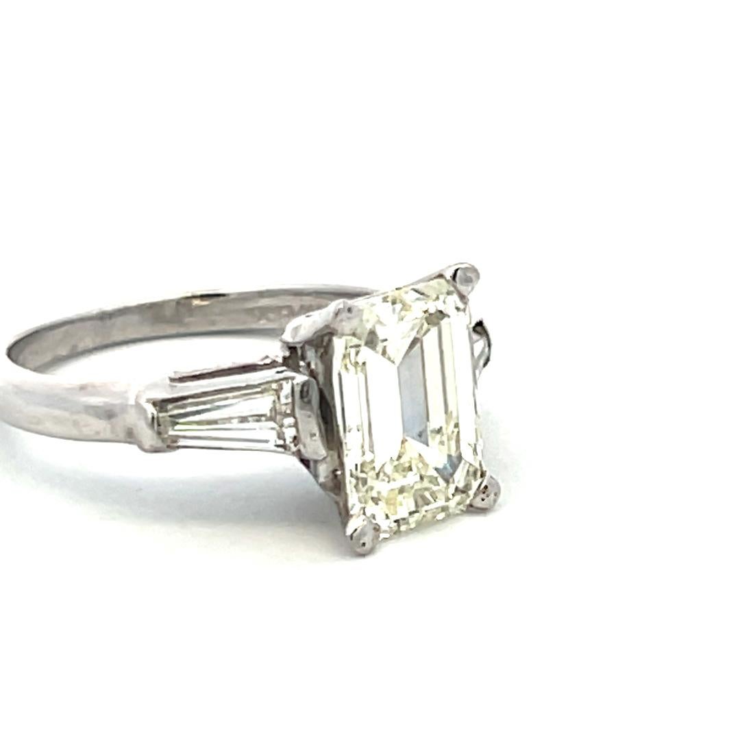 2.19 Carat Emerald Cut and Tapered Baguette Diamond Platinum Engagement Ring For Sale 4