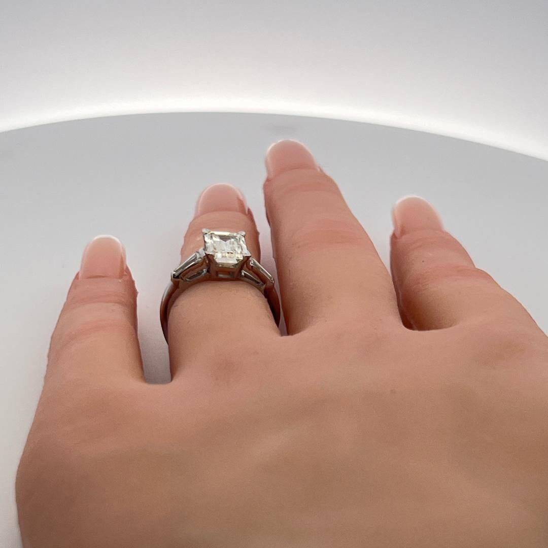2.19 Carat Emerald Cut and Tapered Baguette Diamond Platinum Engagement Ring For Sale 5