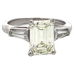 2.19 Carat Emerald Cut and Tapered Baguette Diamond Platinum Engagement Ring
