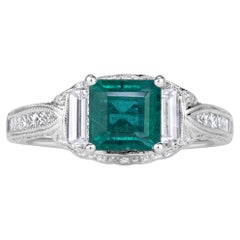 2.19 Carat Emerald Diamond Ring 14K White Gold Effortless Elegance