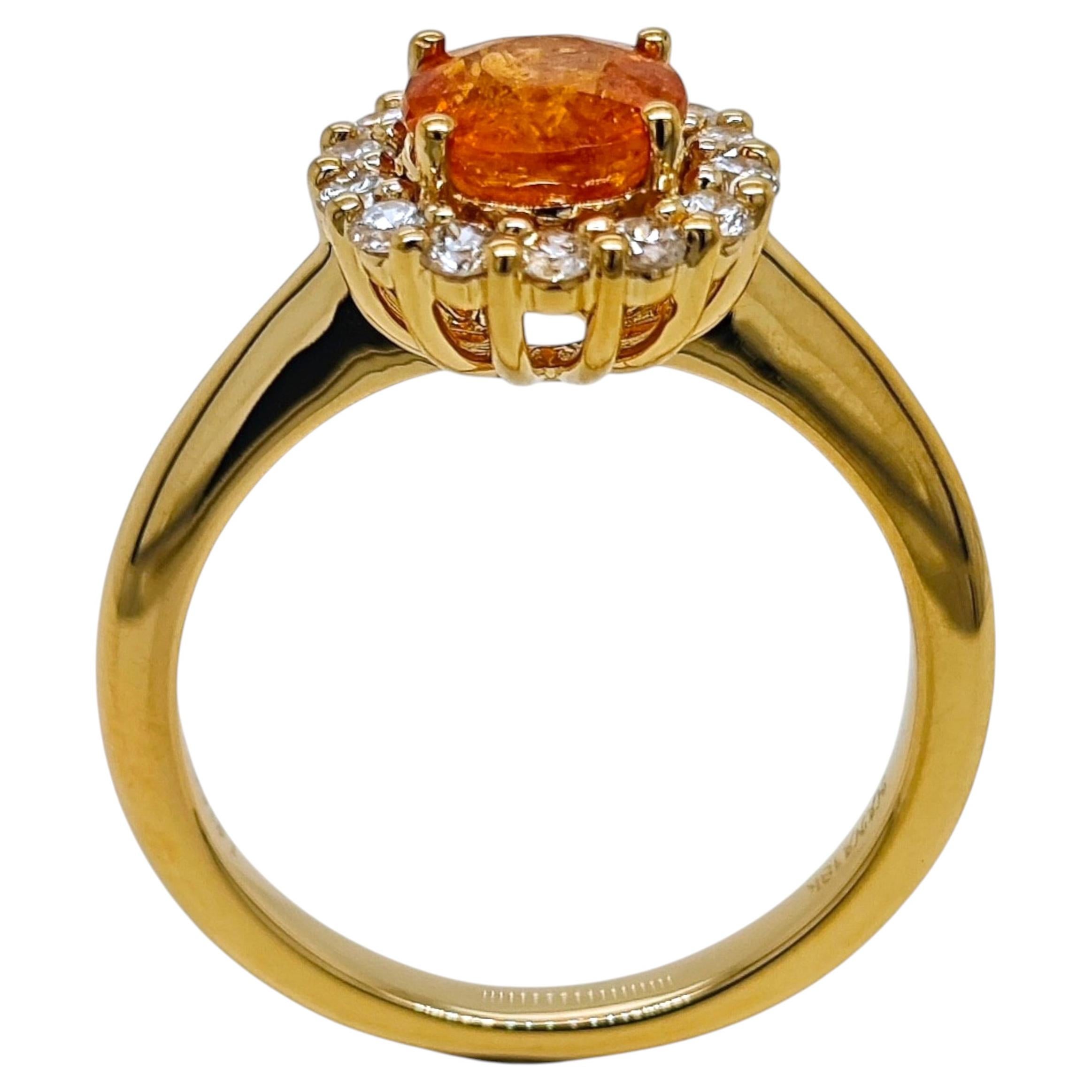 Anello in oro giallo con granato Fanta da 2,19 carati e diamante rotondo