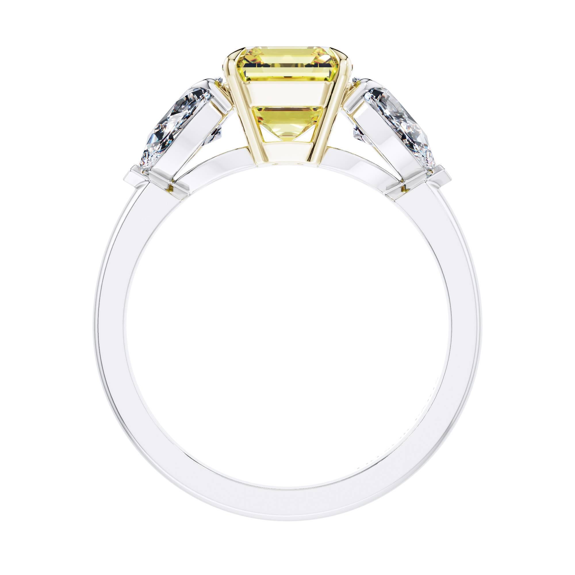 Pear Cut  2.19 Carat GIA Fancy Vivid Yellow 1.02ct White Diamond Engagement Ring Platinum For Sale