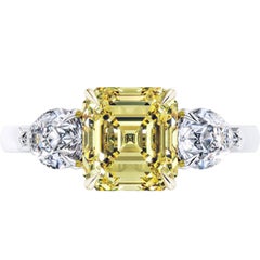  2.19 Carat GIA Fancy Vivid Yellow 1.02ct White Diamond Engagement Ring Platinum