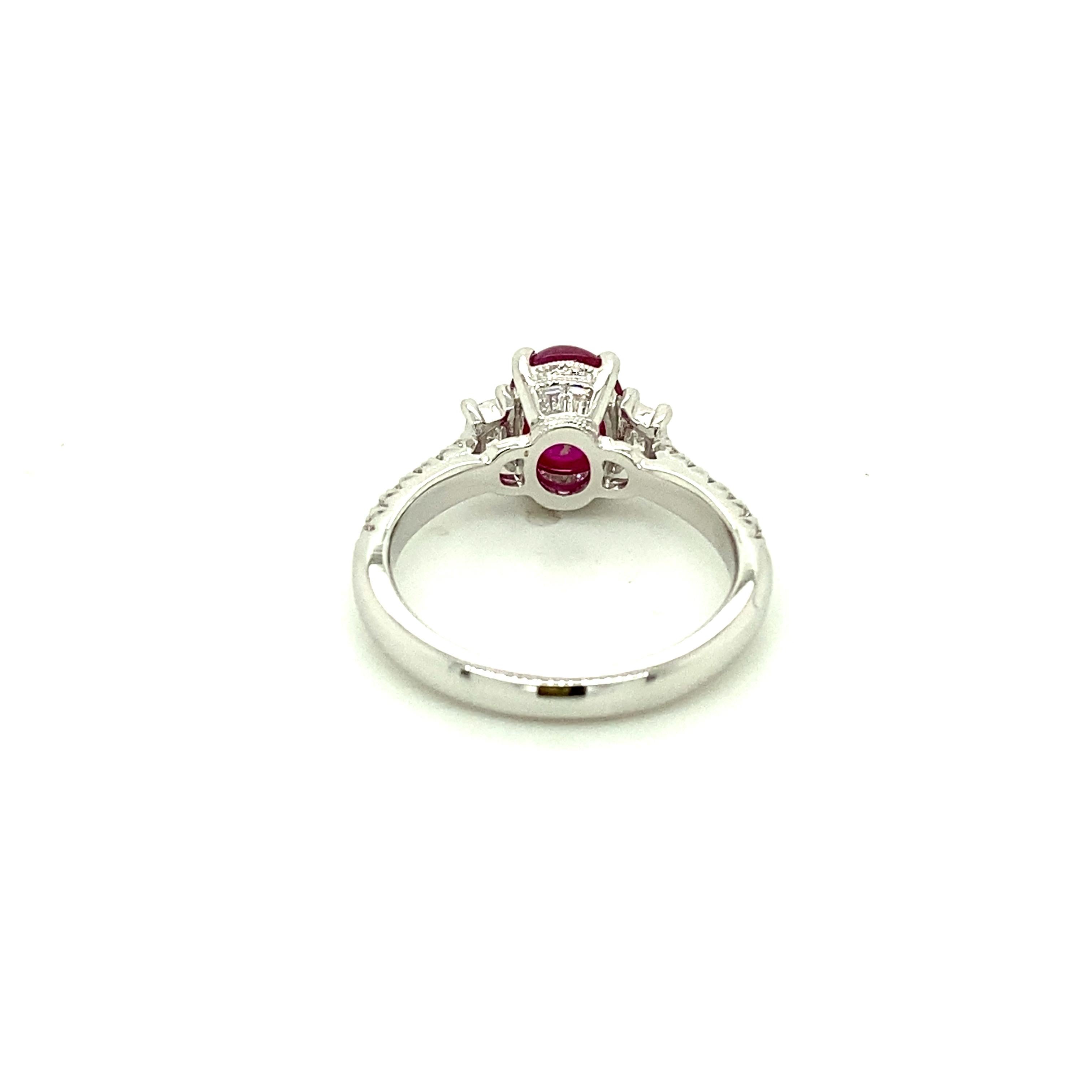 Women's or Men's 2.19 Carat GRS Certified Unheated Burmese Ruby Cabochon and Diamond Gold Ring