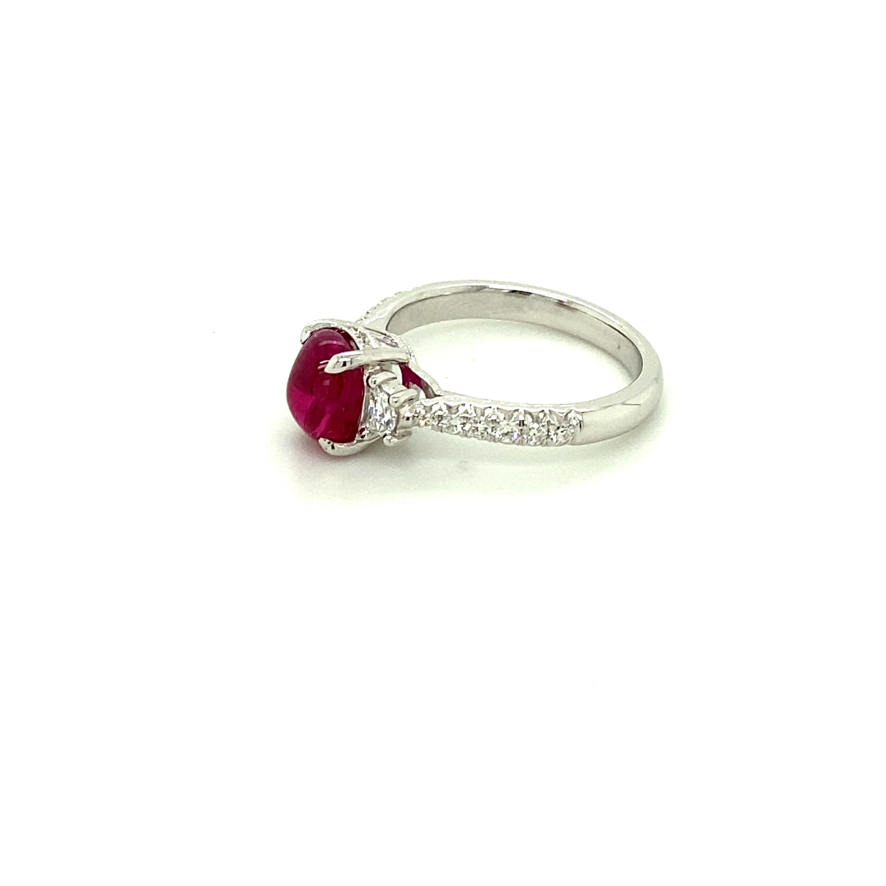 2.19 Carat GRS Certified Unheated Burmese Ruby Cabochon and Diamond Gold Ring 1