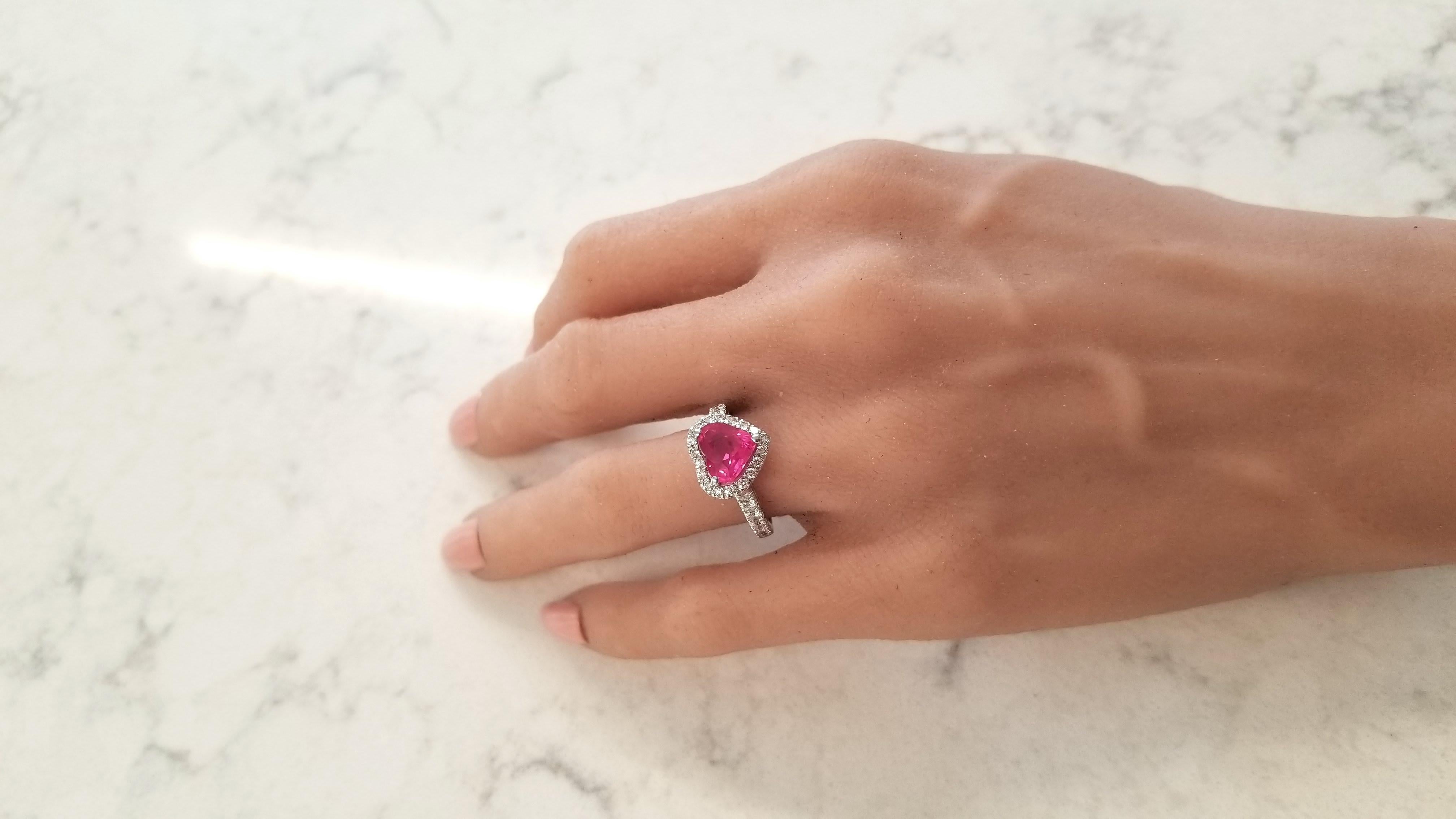 Women's 2.19 Carat Heart Shape Ruby and Diamond Cocktail Ring in 18 Karat White Gold