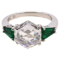 2.19 Carat Hexagonal Diamond Emerald Platinum Engagement Ring