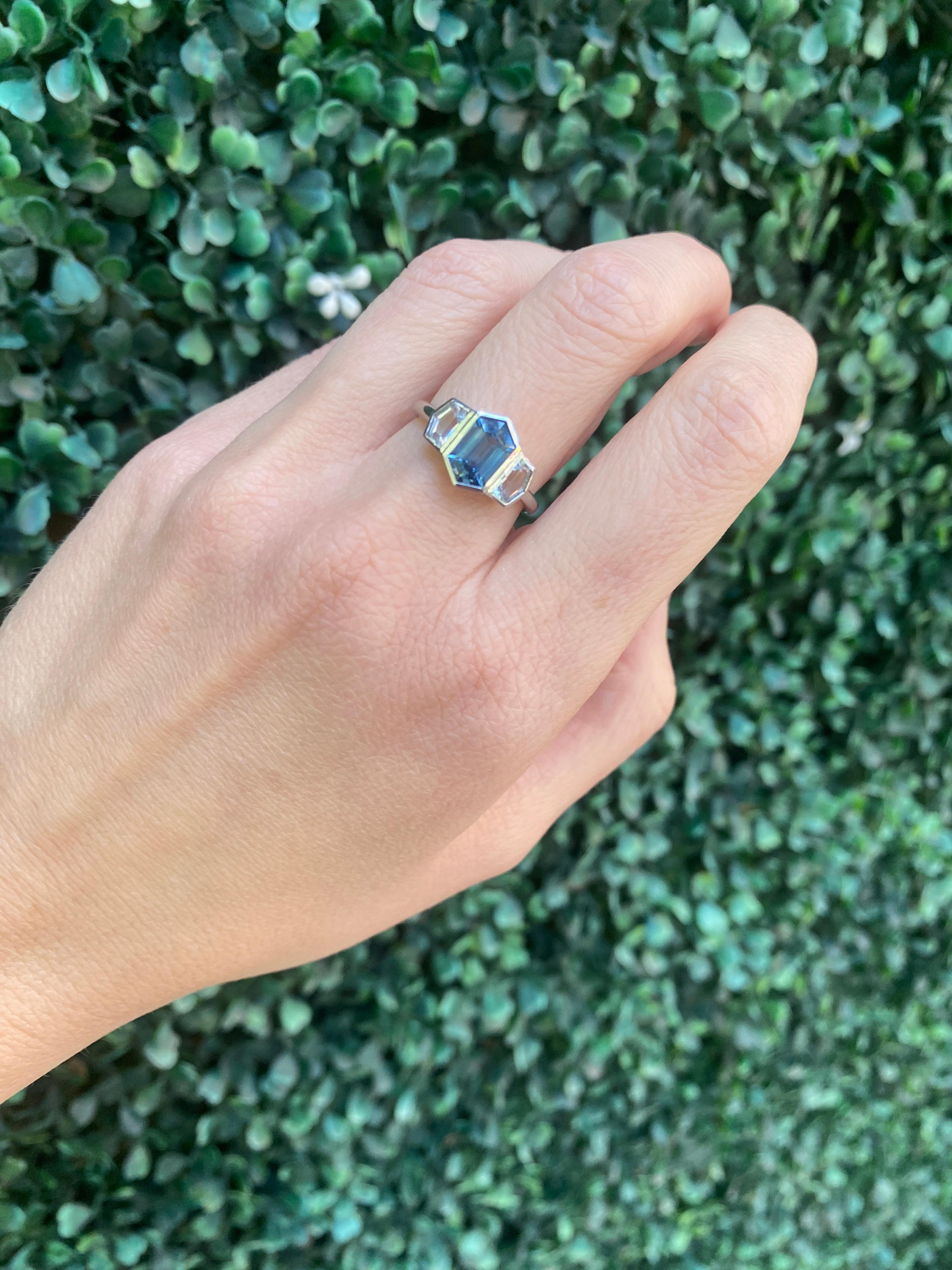 2.19 Carat Hexagonal Shaped Natural Blue Sapphire & Diamond Platinum Ring 6