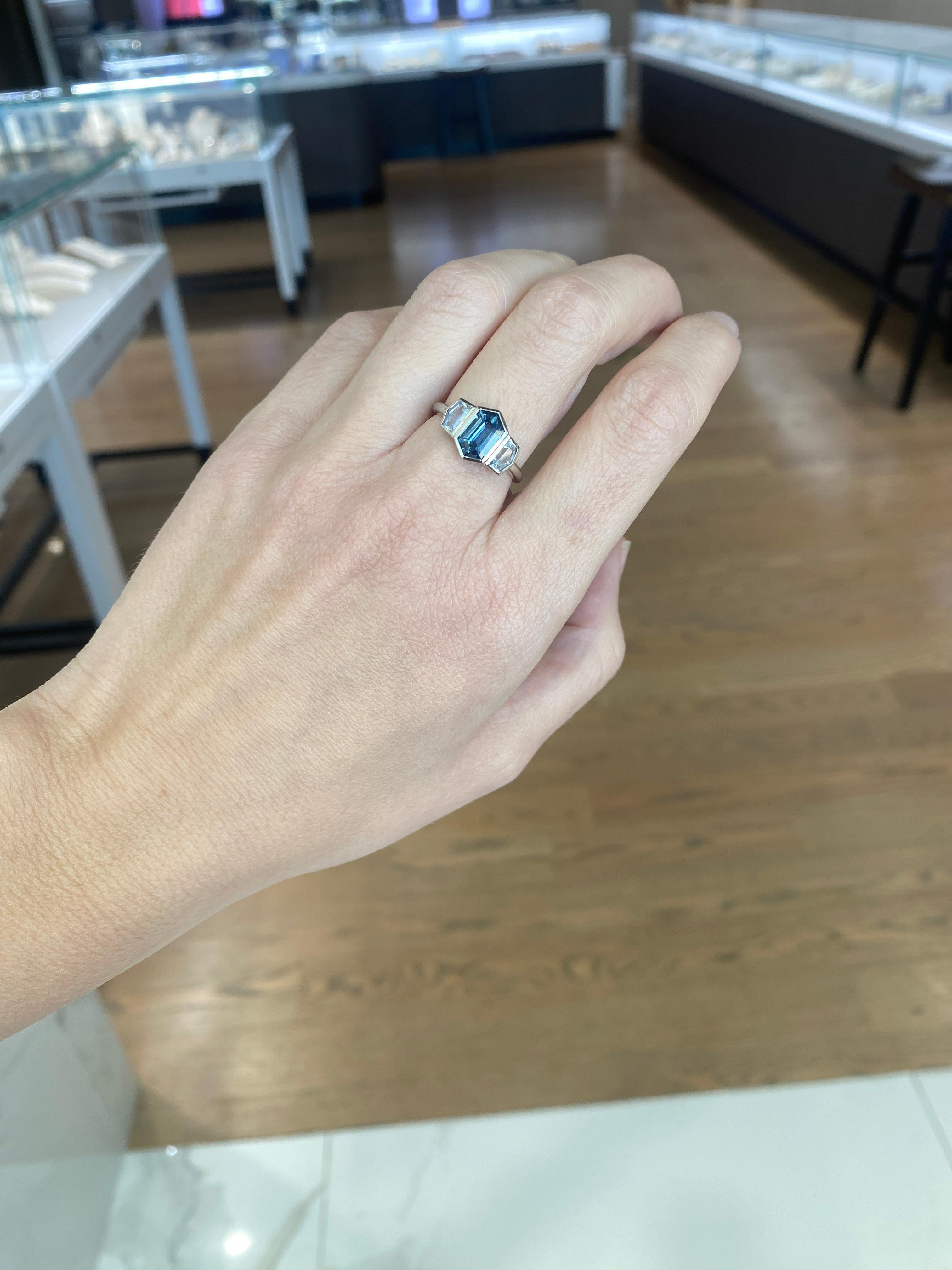 2.19 Carat Hexagonal Shaped Natural Blue Sapphire & Diamond Platinum Ring 8