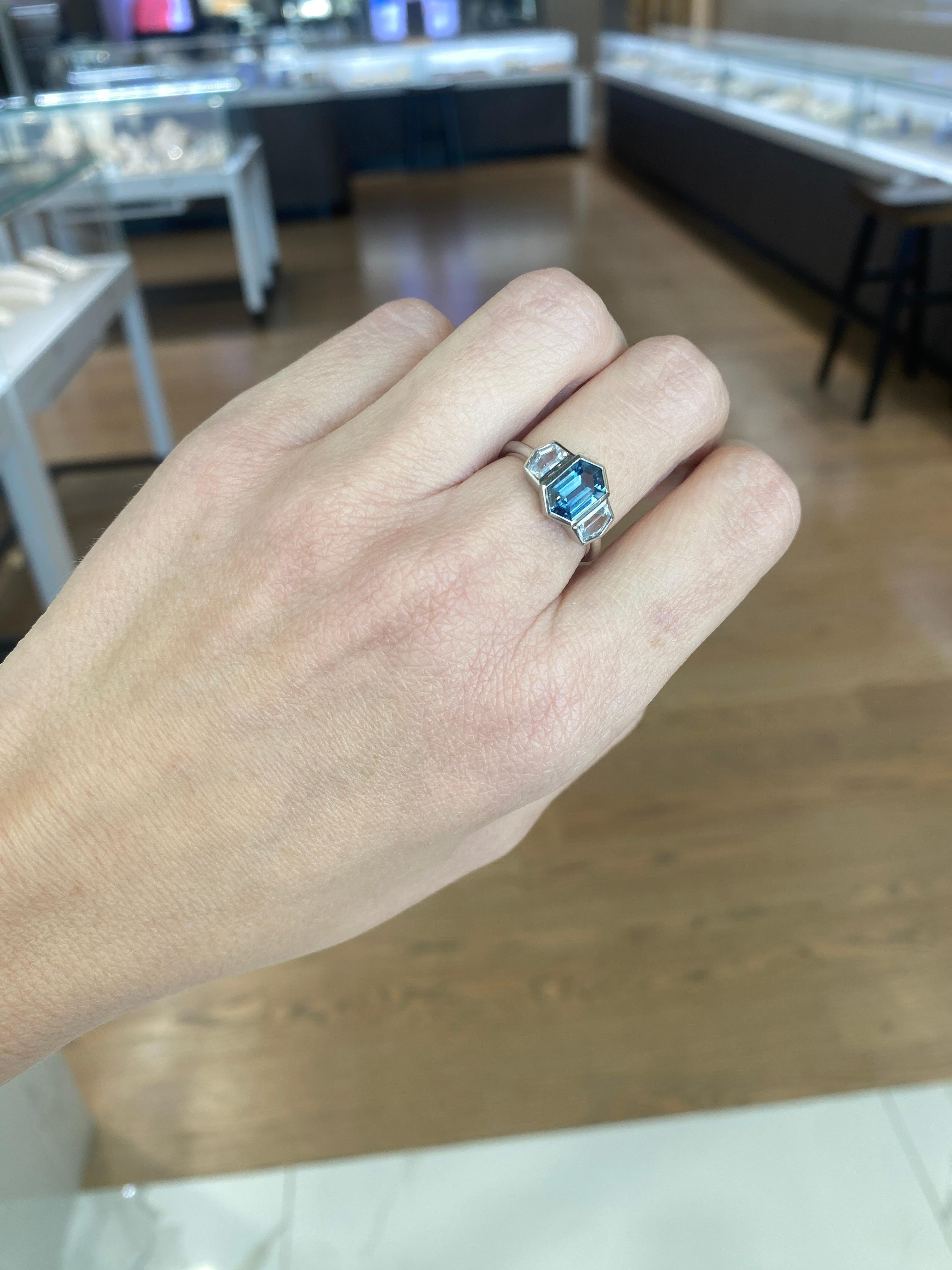 2.19 Carat Hexagonal Shaped Natural Blue Sapphire & Diamond Platinum Ring 12