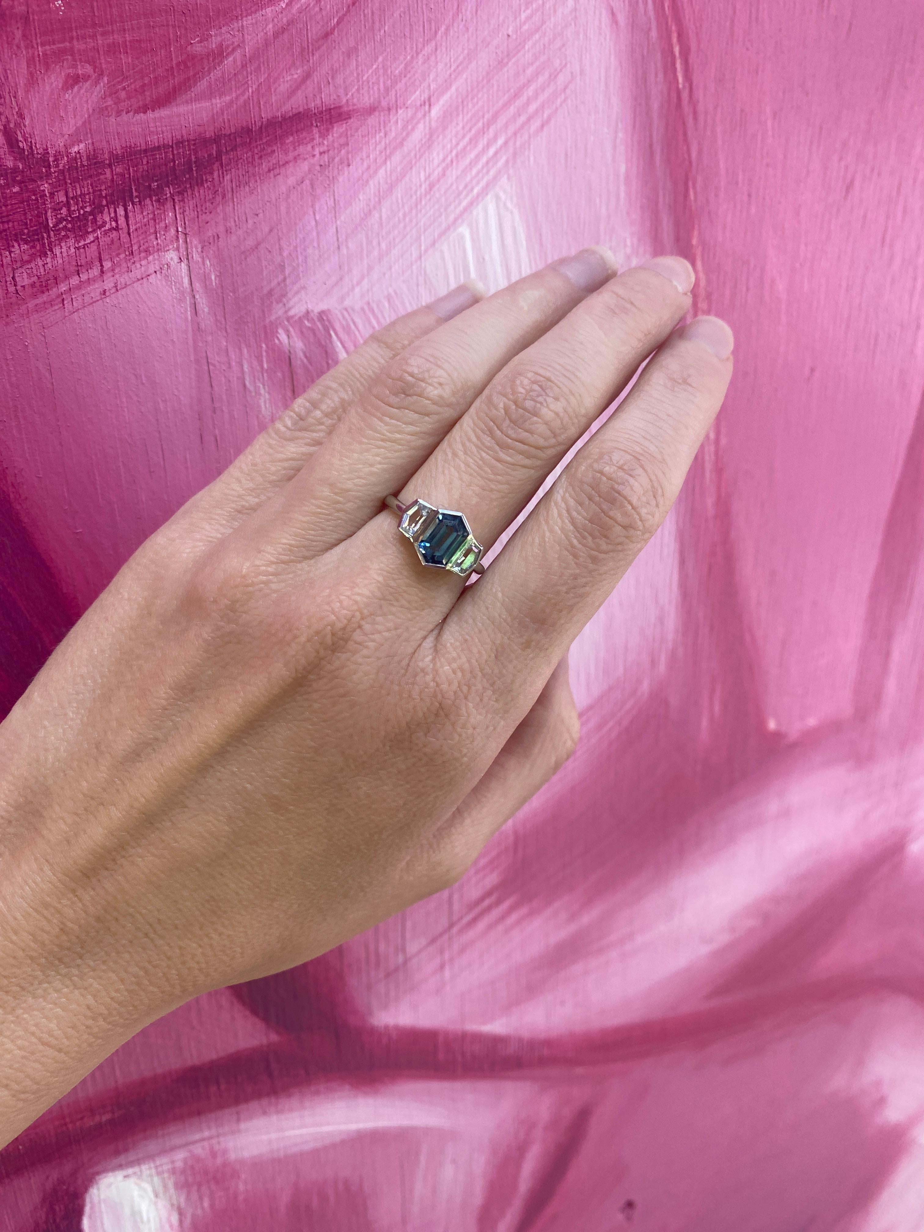 2.19 Carat Hexagonal Shaped Natural Blue Sapphire & Diamond Platinum Ring 1