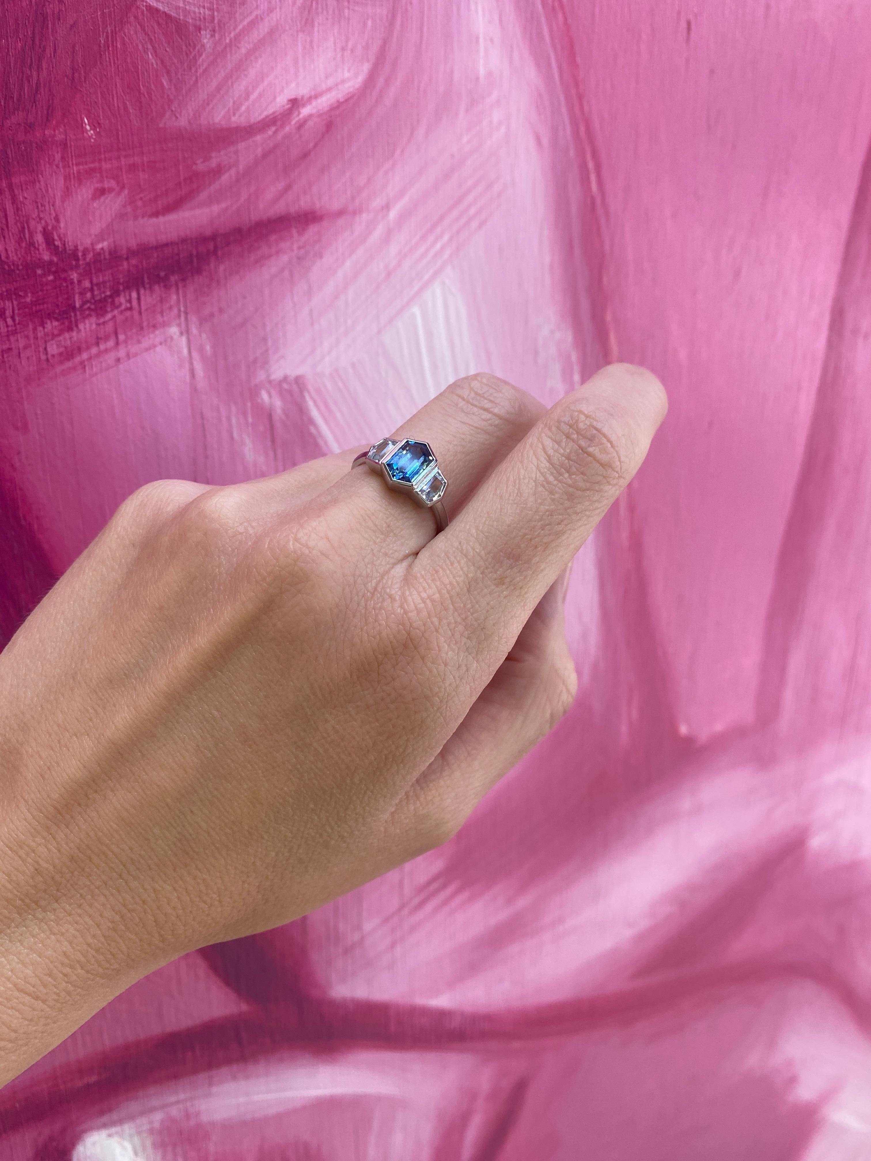 2.19 Carat Hexagonal Shaped Natural Blue Sapphire & Diamond Platinum Ring 2