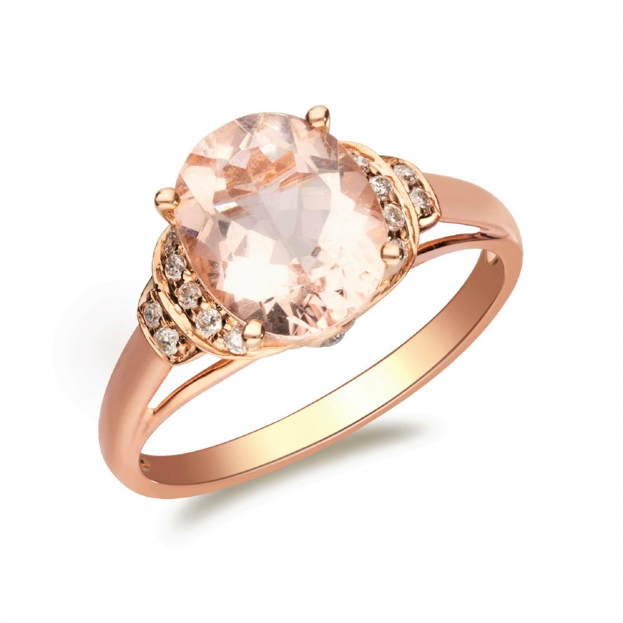 Women's 2.19 Carat Morganite Oval Cut Diamond Accents 10K Rose Gold Ring For Sale