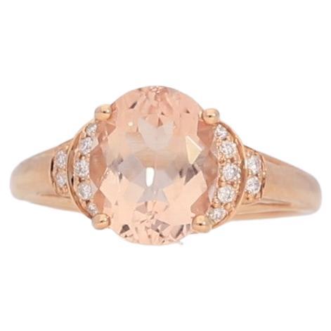 2.19 Carat Morganite Oval Cut Diamond Accents 10K Rose Gold Ring For Sale