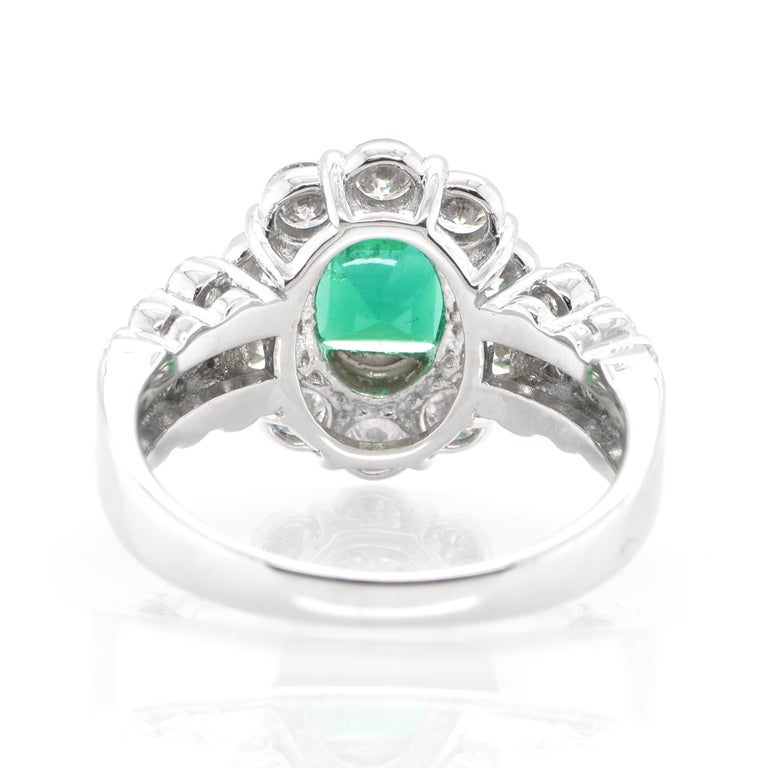 Women's 2.19 Carat Natural Colombian Emerald and Diamond Ring Set in Platinum For Sale