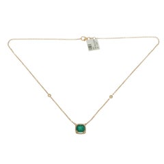 2.19 Carat Natural Emerald 0.29 Carat Diamonds 14 Karat Rose Gold Necklace