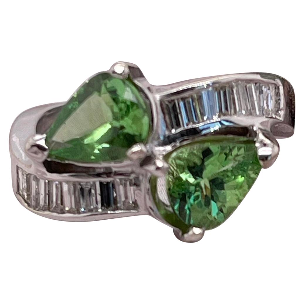 2.19 Carat of Tsavorites and Diamond Gold Ring For Sale