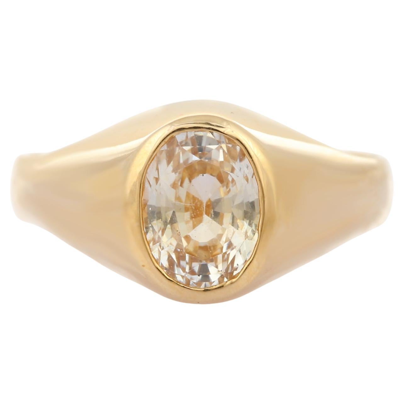 2.19 Carat Oval Cut Yellow Sapphire Solitaire Ring in 18 Karat Yellow Gold